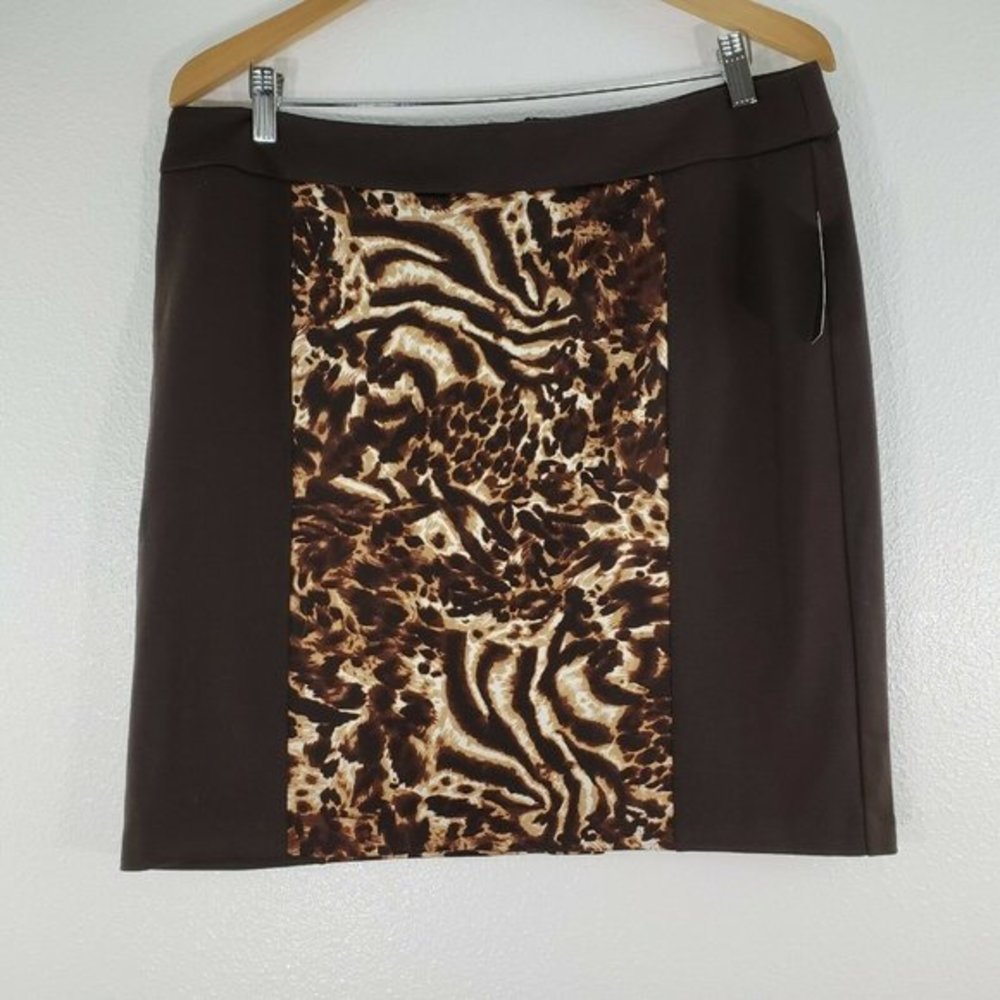 Nue Options Womens Skirt Size PXL Brown Animal Pri - Picture 3 of 9